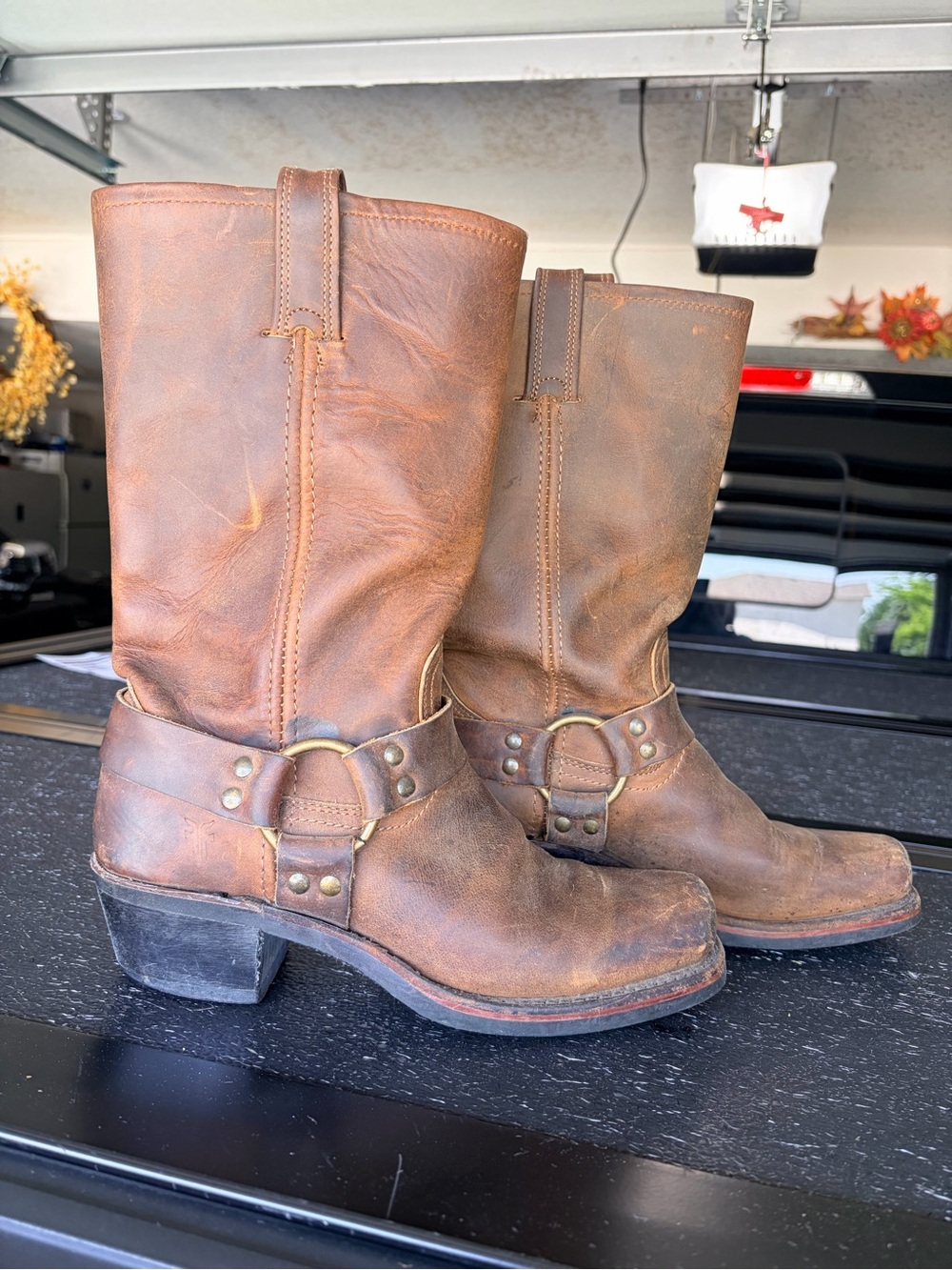 Frye Brown Leather Harness Boots